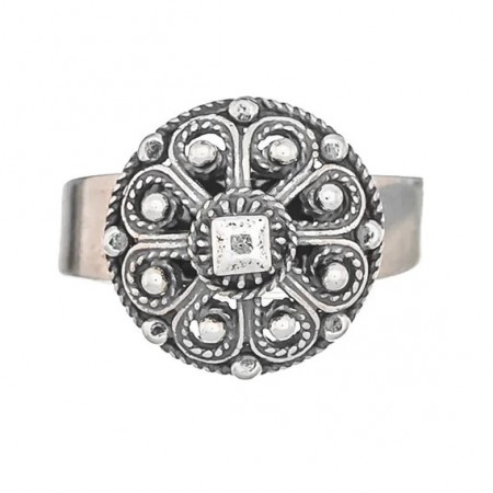 Ring Telemark, stor og liten filigranknapp Oksidert