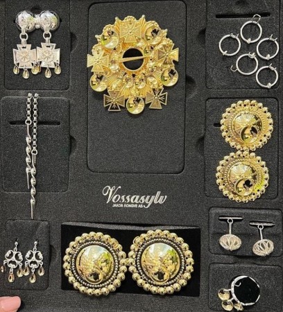 Sotra sølv i sett, hvit/forgyldt, Vossasylv