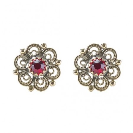 Øyrepynt, antikkforgylt m/raud stein, for hull